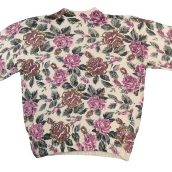 Vtg 90s Floral Angora Silk Lambs Wool Cottage Rose Prairie Grandma Sweater M - Picture 4 of 6